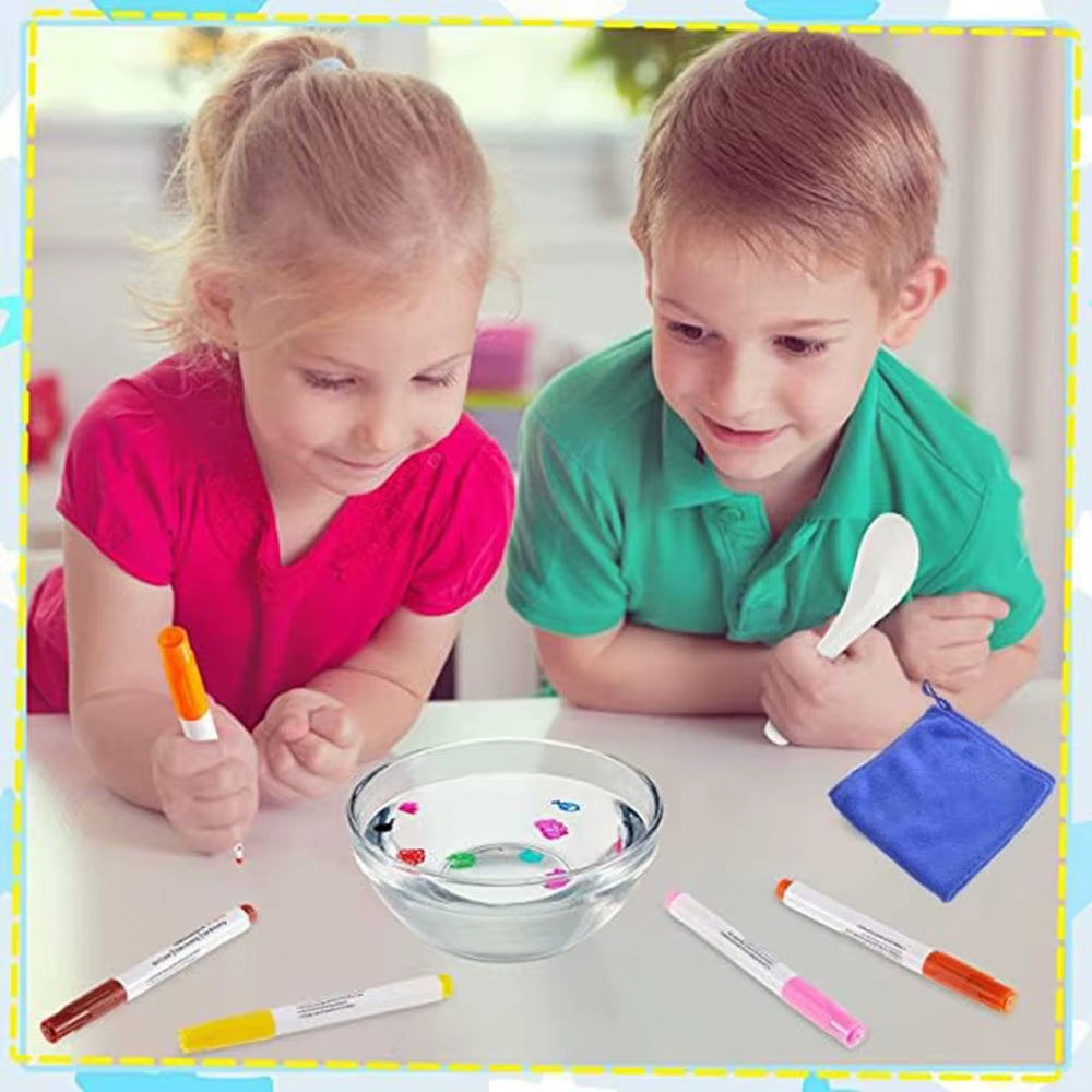 Water Floating Pen Magical Ink Pens with Spoon Floating Color Water Painting Floating Chalk Art Graffiti Drawing Set for Kids