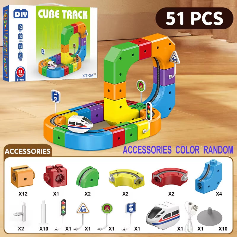 Kids Magnetic Rail Car Cube Toys Educational Toy DIY Building Blocks Magical Track Train Gravity Maze Toy Christmas Gifts