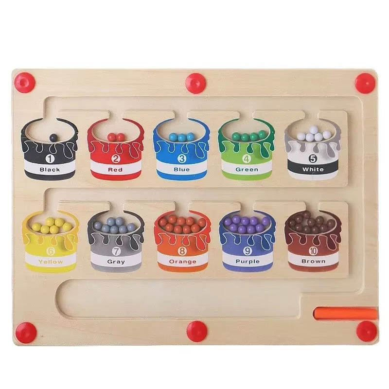 Wooden Magnetic Color and Number Maze Learning Education Toys Color Matching Montessori Toys Wooden Toys for Children Gift