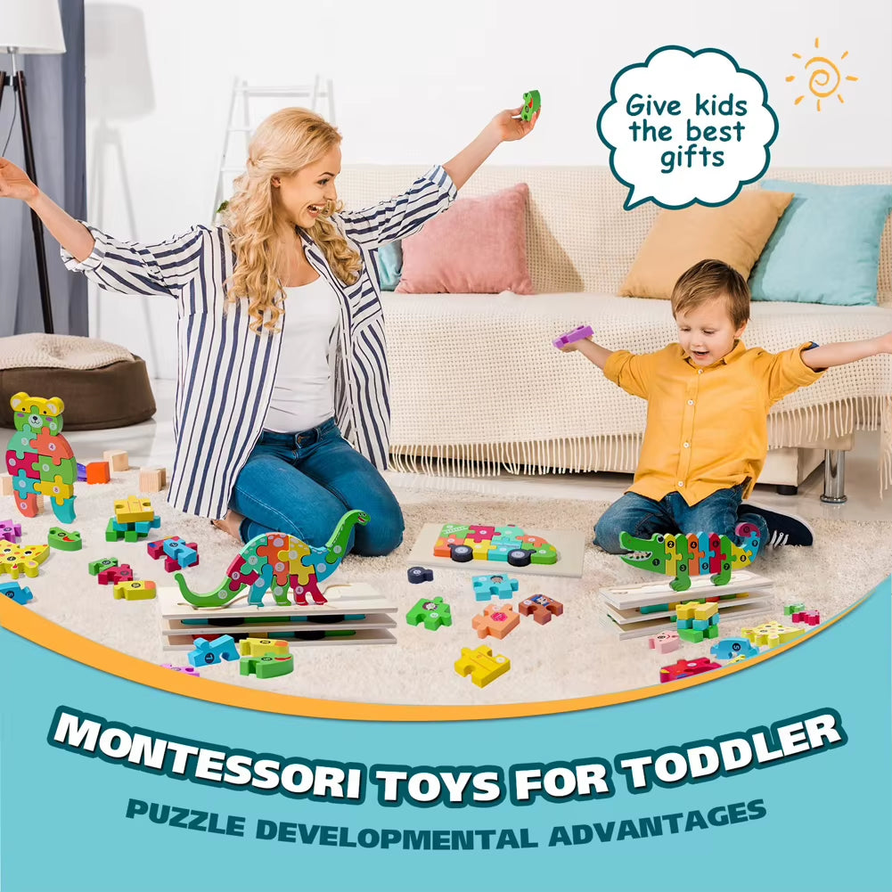 High Quality 3D Wooden Puzzles Educational Cartoon Animals Early Learning Cognition Intelligence Puzzle Game for Children Toys