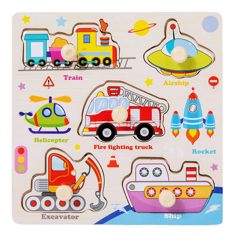 Baby Wooden Puzzles Montessori Toys 1 2 3 Years Toddler Toys Hand Grab Board Alphabet Number Cognition Learning Educational Toys