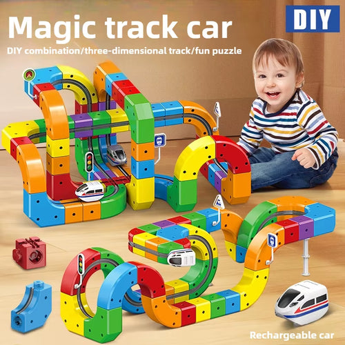 Kids Magnetic Rail Car Cube Toys Educational Toy DIY Building Blocks Magical Track Train Gravity Maze Toy Christmas Gifts