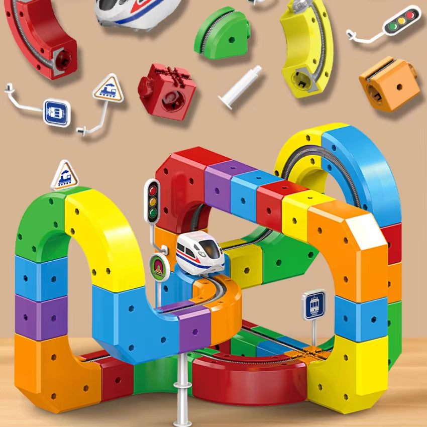 Kids Magnetic Rail Car Cube Toys Educational Toy DIY Building Blocks Magical Track Train Gravity Maze Toy Christmas Gifts