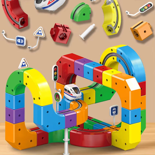 Kids Magnetic Rail Car Cube Toys Educational Toy DIY Building Blocks Magical Track Train Gravity Maze Toy Christmas Gifts