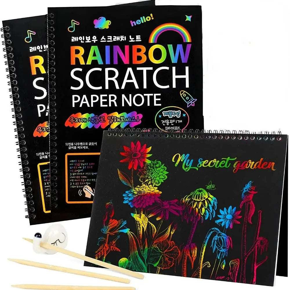 Rainbow Magic Scratch off Paper Set for Kids Arts Scraping Painting Toy Children DIY Graffiti Book Montessori Educational Toys