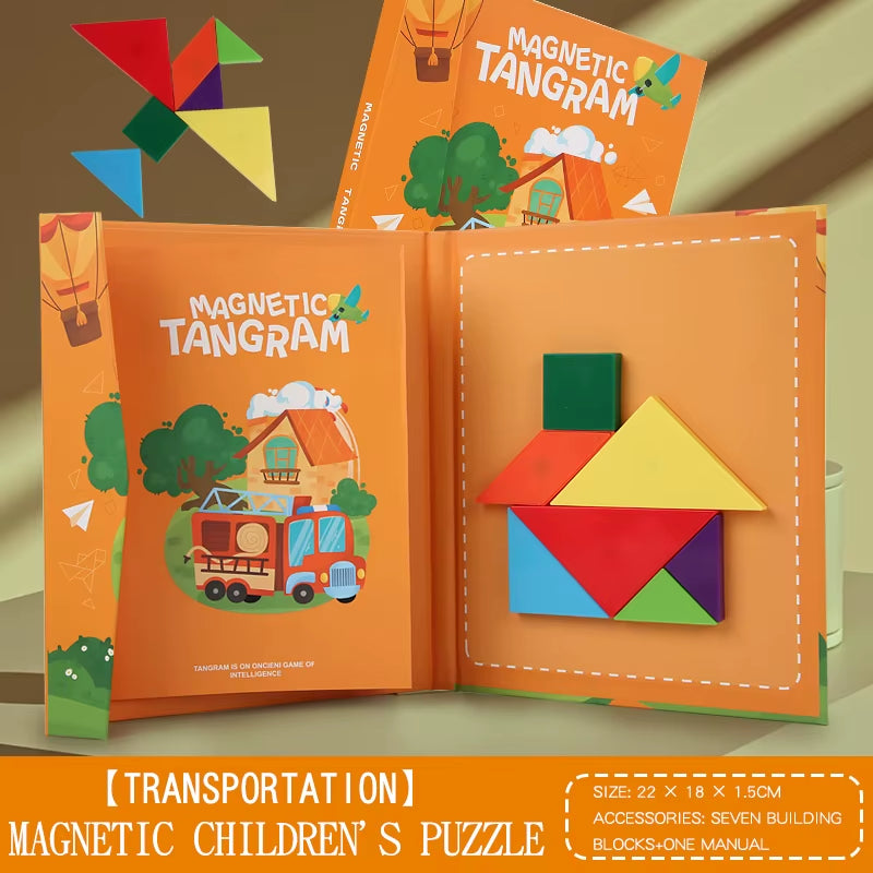 3D Wooden Magnetic Jigsaw Puzzle Games Geometric Shapes Tangram Toy Montessori Early Education Sorting for Toys Children Gifts