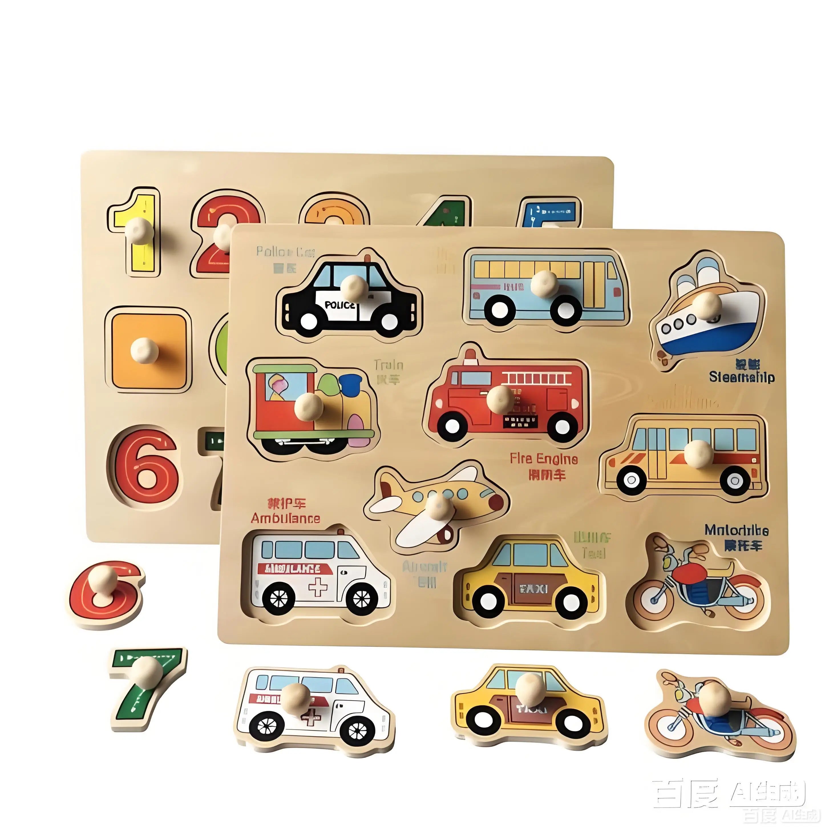 Baby Wooden Puzzles Montessori Toys 1 2 3 Years Toddler Toys Hand Grab Board Alphabet Number Cognition Learning Educational Toys