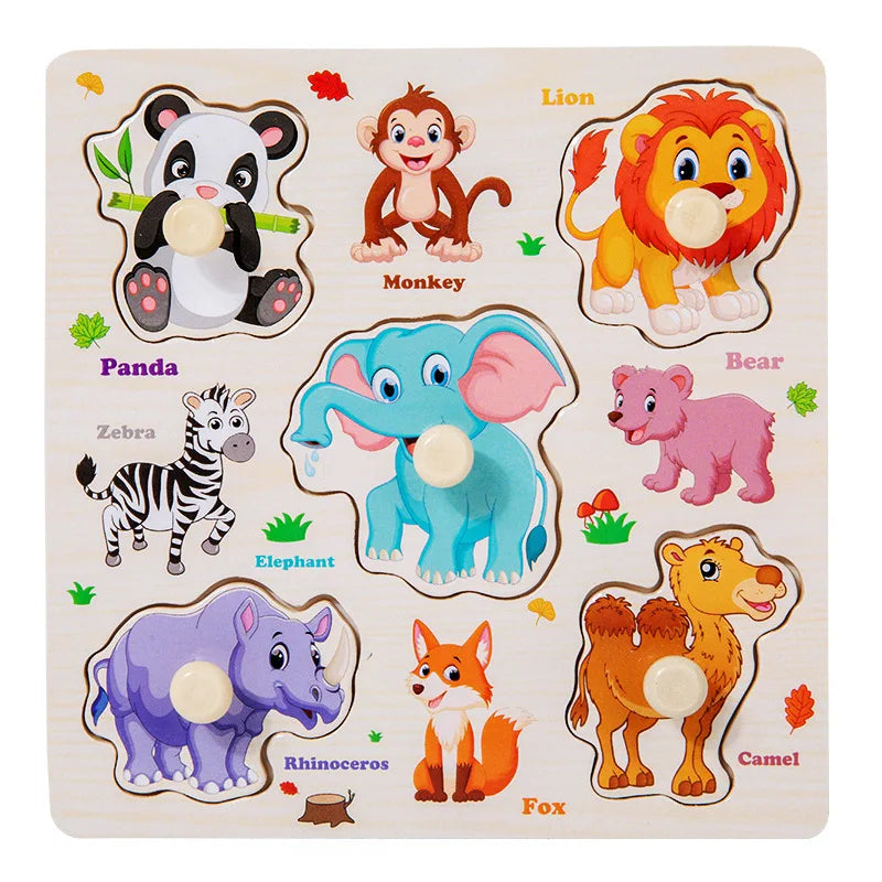 Baby Wooden Puzzles Montessori Toys 1 2 3 Years Toddler Toys Hand Grab Board Alphabet Number Cognition Learning Educational Toys