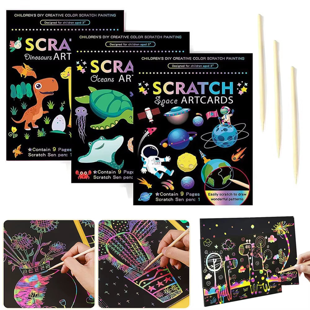 Rainbow Magic Scratch off Paper Set for Kids Arts Scraping Painting Toy Children DIY Graffiti Book Montessori Educational Toys