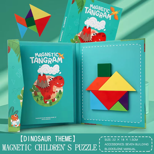 3D Wooden Magnetic Jigsaw Puzzle Games Geometric Shapes Tangram Toy Montessori Early Education Sorting for Toys Children Gifts