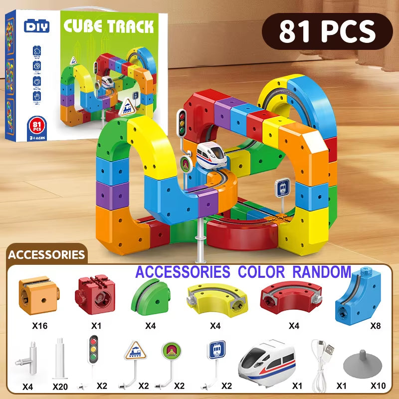 Kids Magnetic Rail Car Cube Toys Educational Toy DIY Building Blocks Magical Track Train Gravity Maze Toy Christmas Gifts